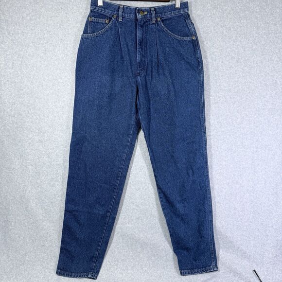 VTG 90s LL Bean Pleated Front Mom Jeans Womens 12 High Waist Tapered Leg Denim - Picture 1 of 11